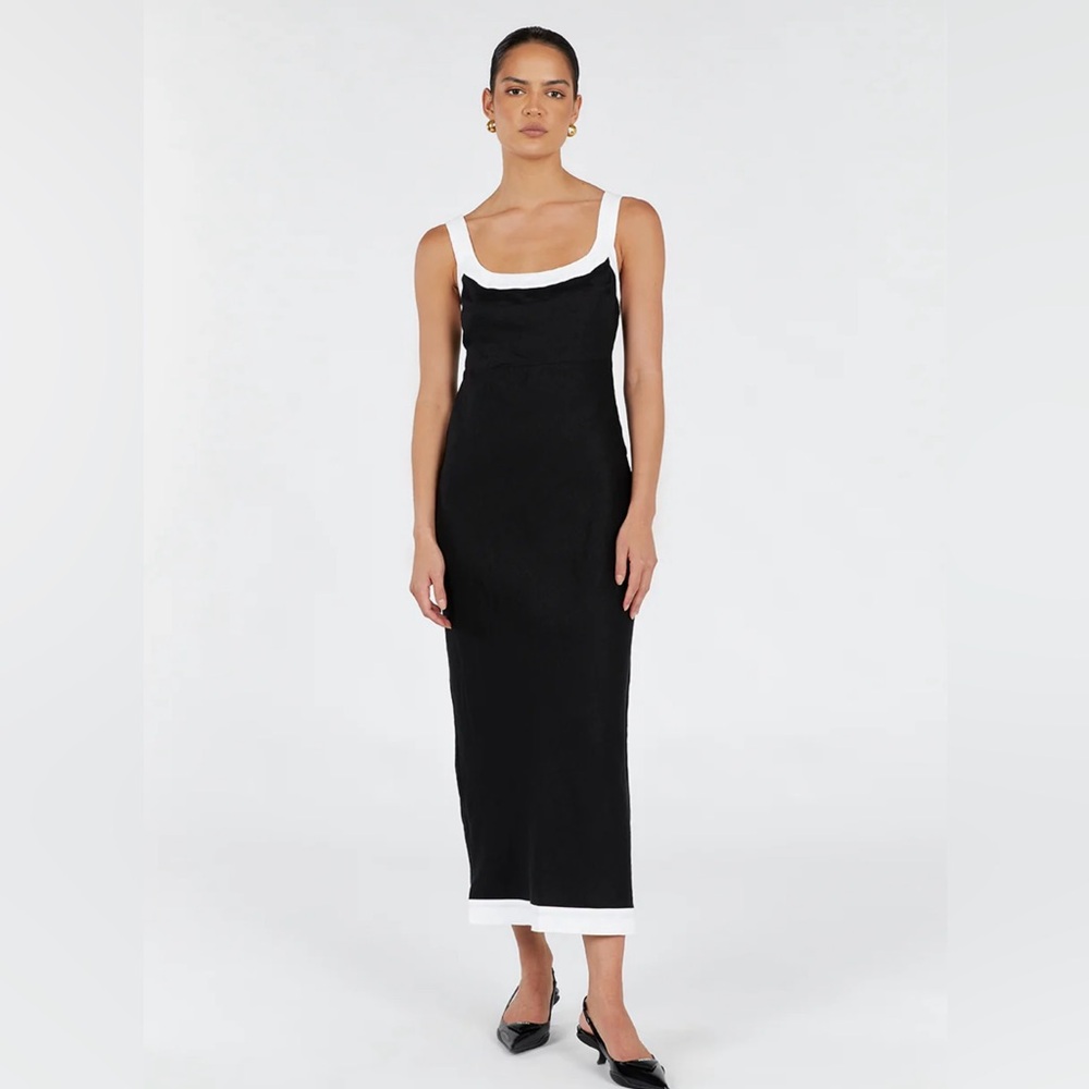 DISSH Black and White Linen Midi Dress